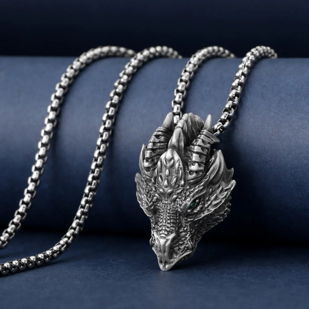Collana pendente in metallo con testa di drago in stagno puro, protezione dalla fortuna, Buddha Stones - Image 3