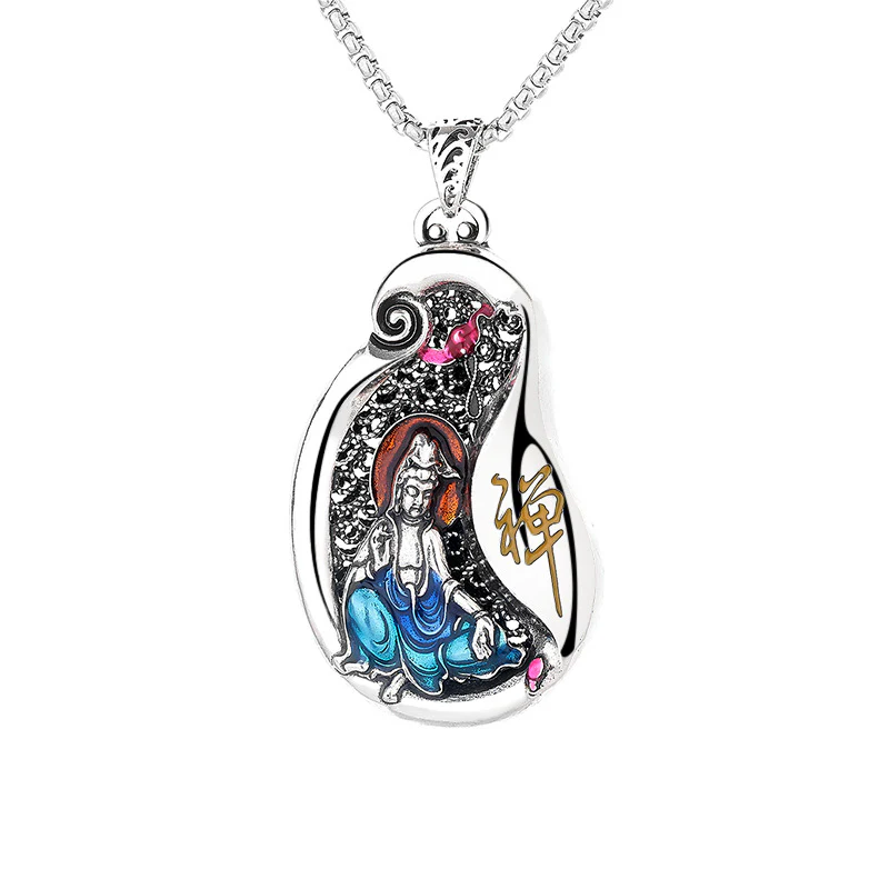 Collana pendente in rame con design del loto di Avalokitesvara, Buddha Stones, ricchezza - Image 4