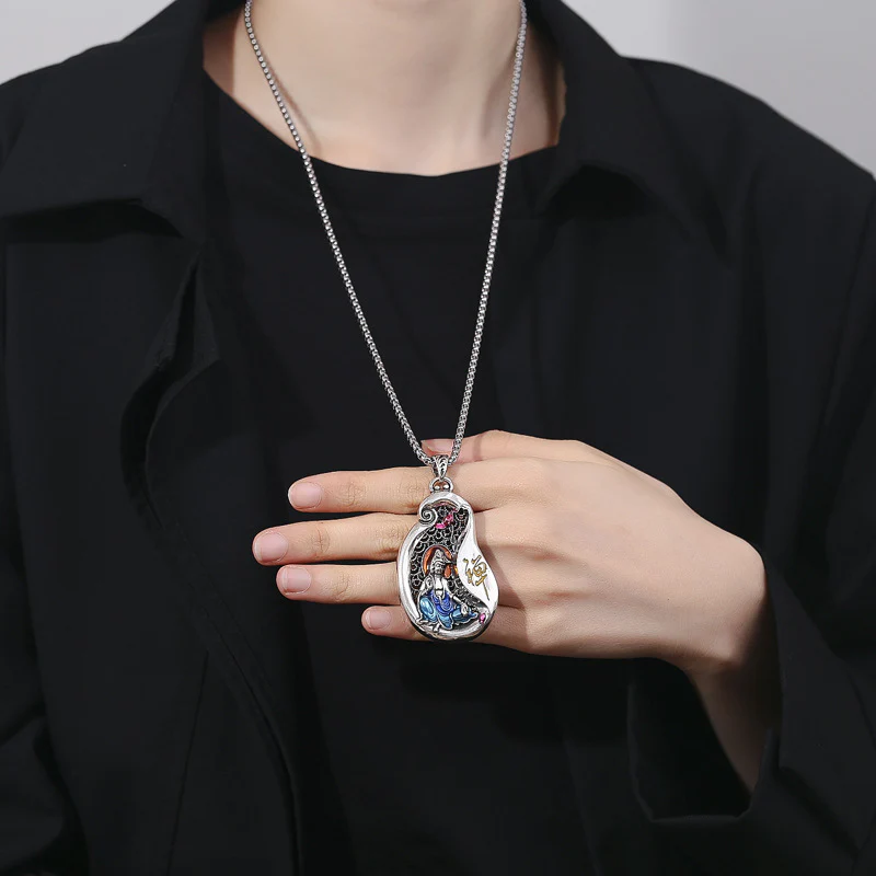 Collana pendente in rame con design del loto di Avalokitesvara, Buddha Stones, ricchezza - Image 5