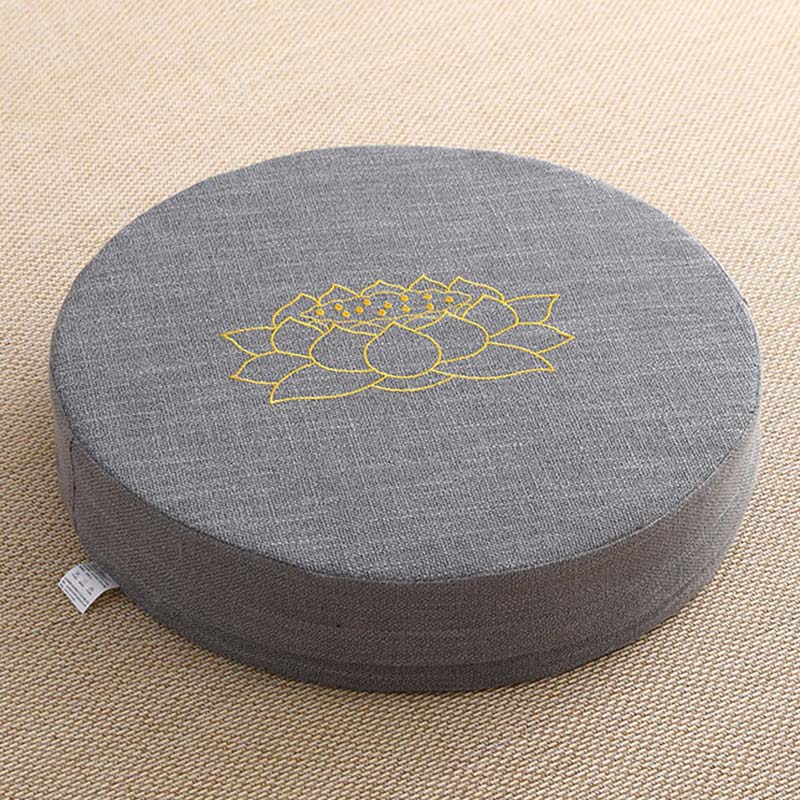 Cuscino per seduta da meditazione in cotone e lino con ricamo di loto Buddha Stones - Image 6
