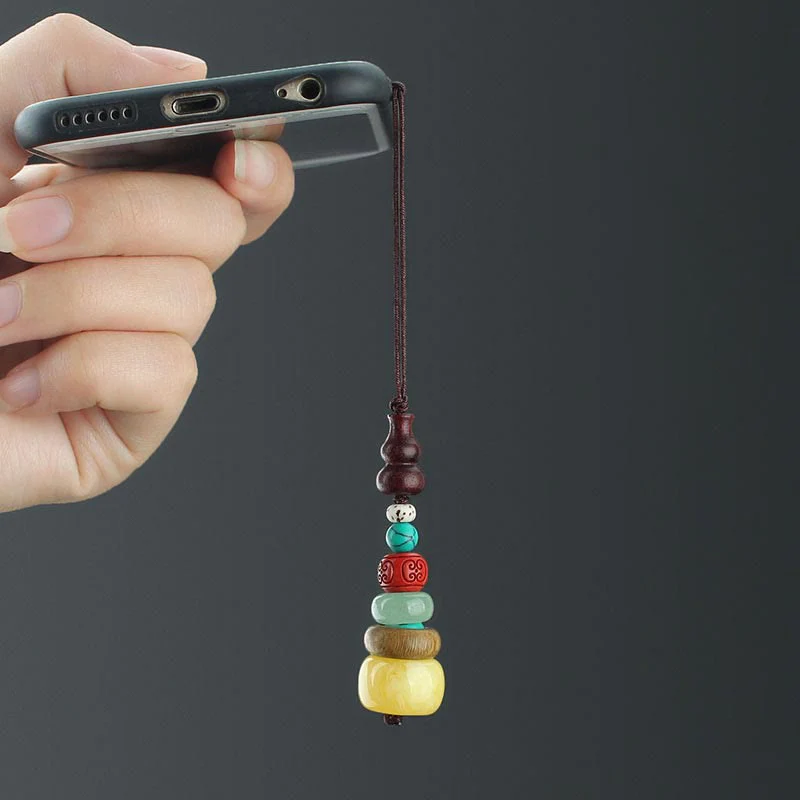 Decorazione appesa al telefono positivo in legno di sandalo verde, legno di ebano, pagoda a sette strati - Image 7