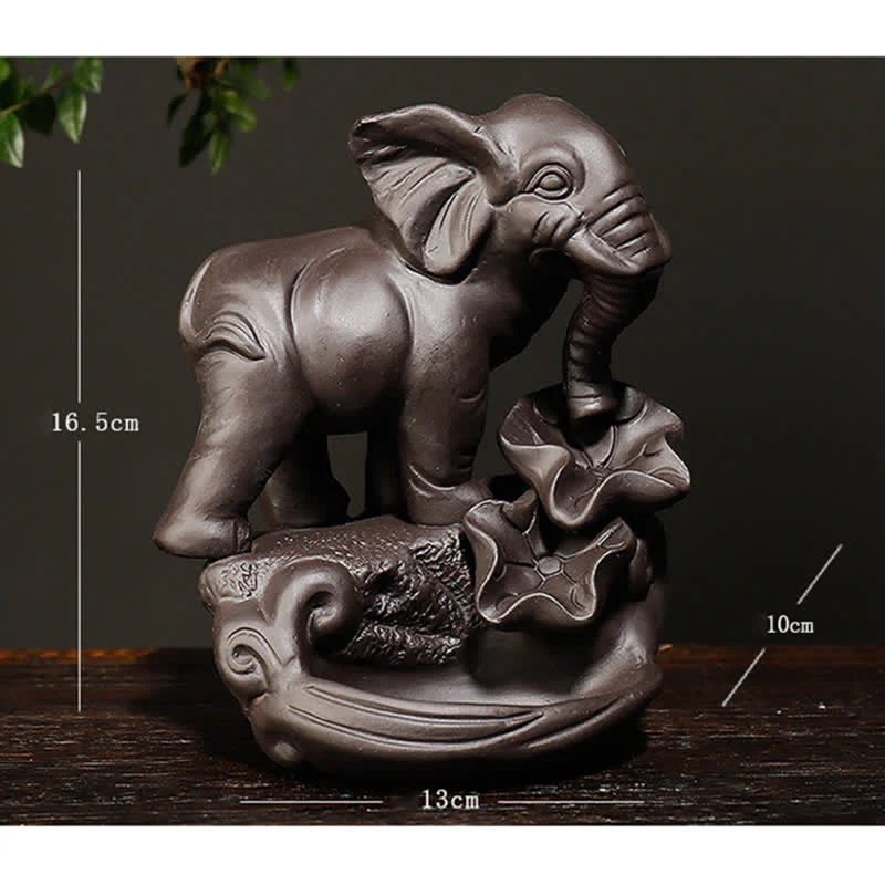 Decorazione bruciatore di incenso di guarigione della pace con fontana di fumo a riflusso in argilla viola elefante tibetano - Image 7