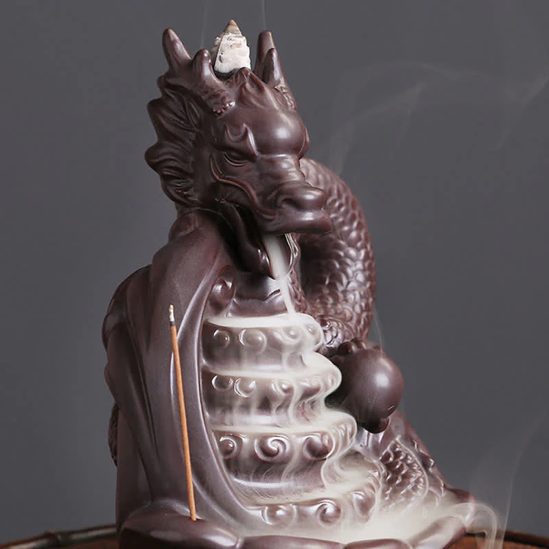 Decorazione bruciatore di incenso in ceramica con motivo a drago - Image 3