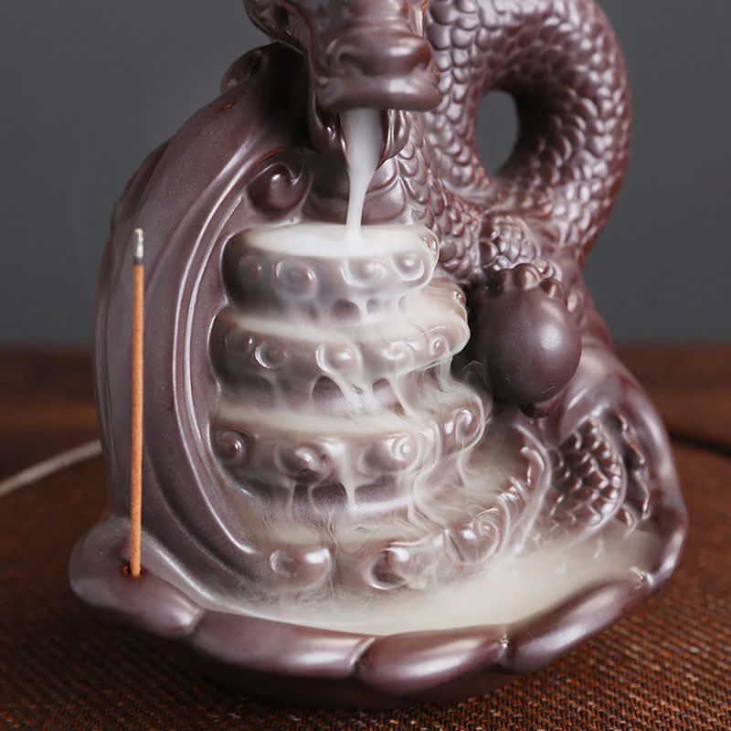 Decorazione bruciatore di incenso in ceramica con motivo a drago - Image 4
