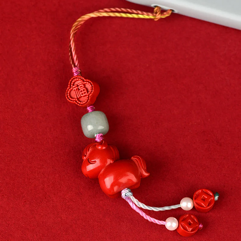Decorazione da appendere al telefono con carattere Fu, cinabro naturale, anno del cavallo , Buddha Stones - Image 3