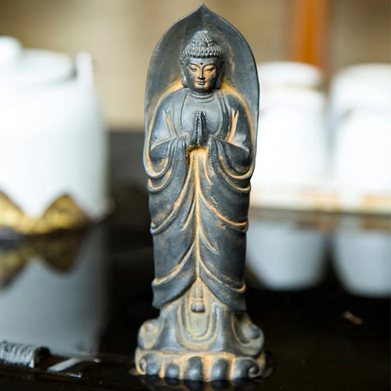 Decorazione della statua in resina colata di polvere di ferro Sakyamuni Buddha Namaste fatta a mano Buddha Stones - Image 10