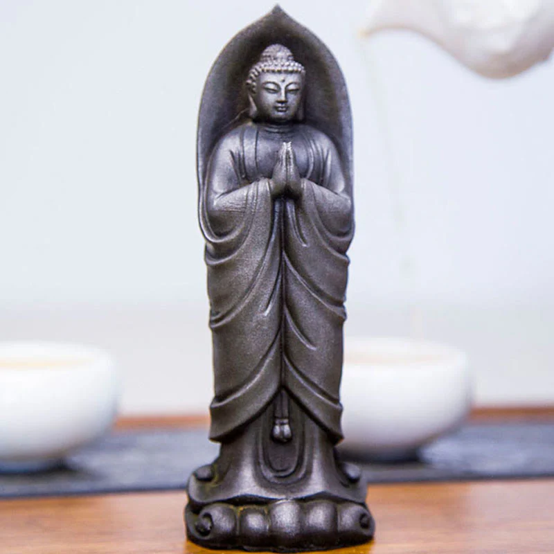 Decorazione della statua in resina colata di polvere di ferro Sakyamuni Buddha Namaste fatta a mano Buddha Stones - Image 19