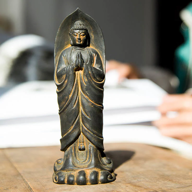 Decorazione della statua in resina colata di polvere di ferro Sakyamuni Buddha Namaste fatta a mano Buddha Stones - Image 8