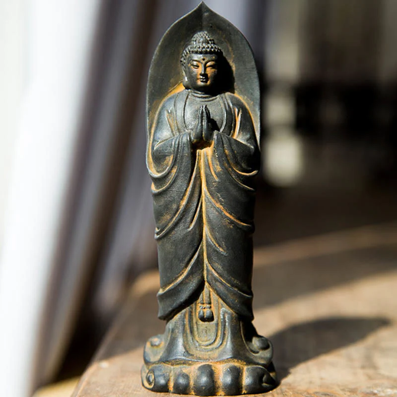 Decorazione della statua in resina colata di polvere di ferro Sakyamuni Buddha Namaste fatta a mano Buddha Stones - Image 9