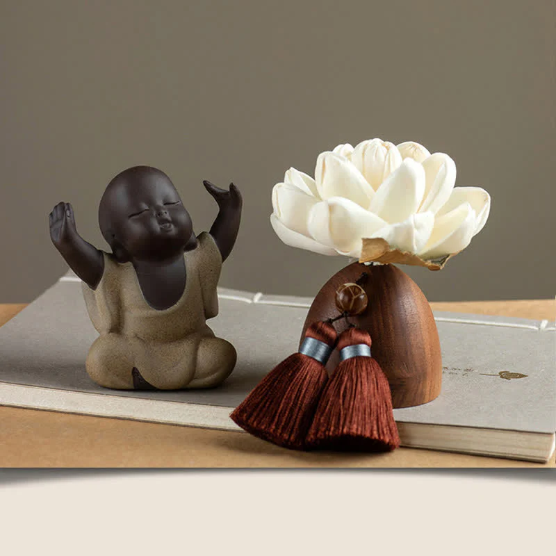 Decorazione di cura calma con fiore di Buddha in legno di pesca nera - Image 10