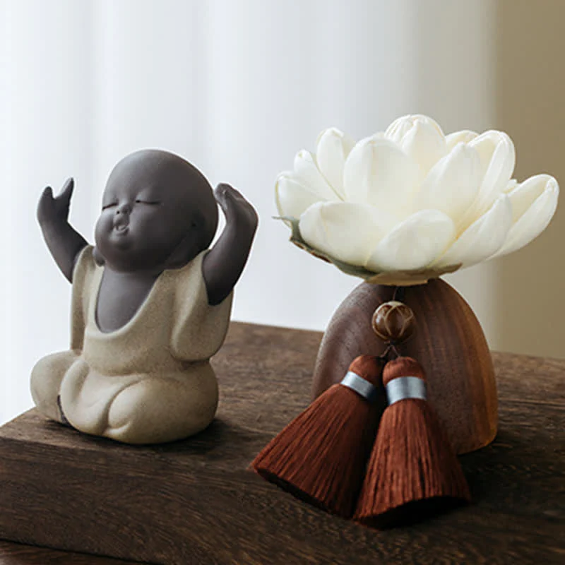 Decorazione di cura calma con fiore di Buddha in legno di pesca nera - Image 11