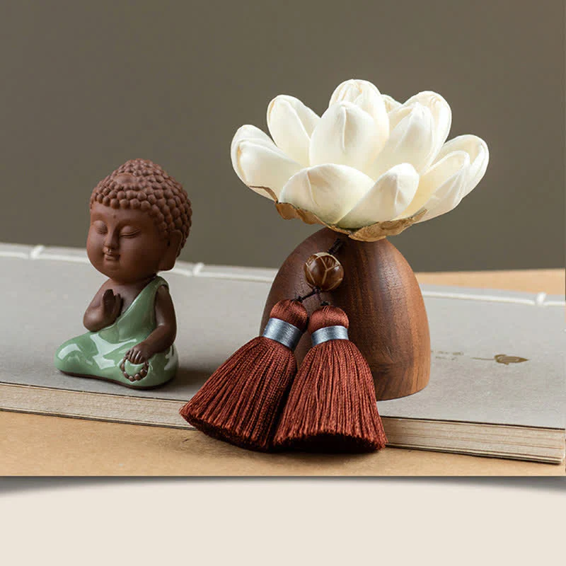 Decorazione di cura calma con fiore di Buddha in legno di pesca nera - Image 12
