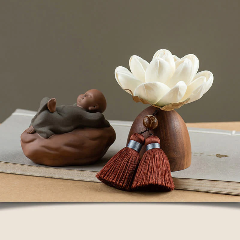 Decorazione di cura calma con fiore di Buddha in legno di pesca nera - Image 13