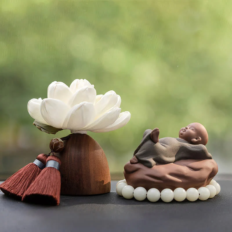 Decorazione di cura calma con fiore di Buddha in legno di pesca nera - Image 14