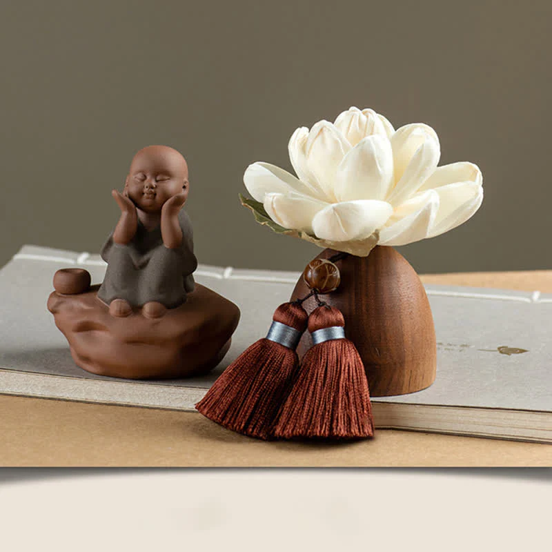 Decorazione di cura calma con fiore di Buddha in legno di pesca nera - Image 18
