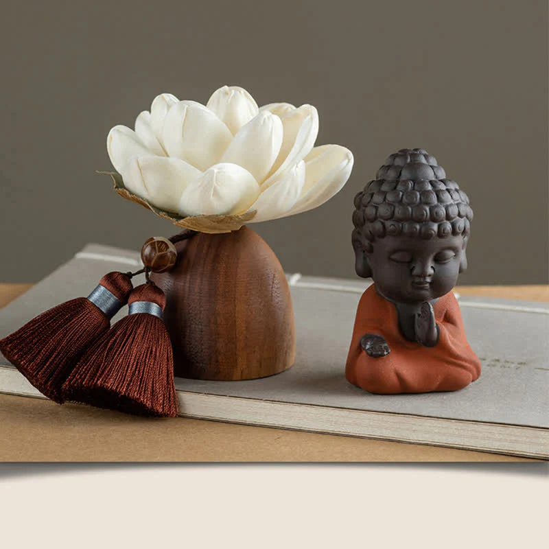Decorazione di cura calma con fiore di Buddha in legno di pesca nera - Image 2