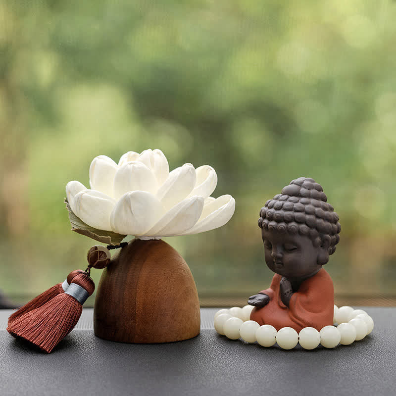 Decorazione di cura calma con fiore di Buddha in legno di pesca nera - Image 4