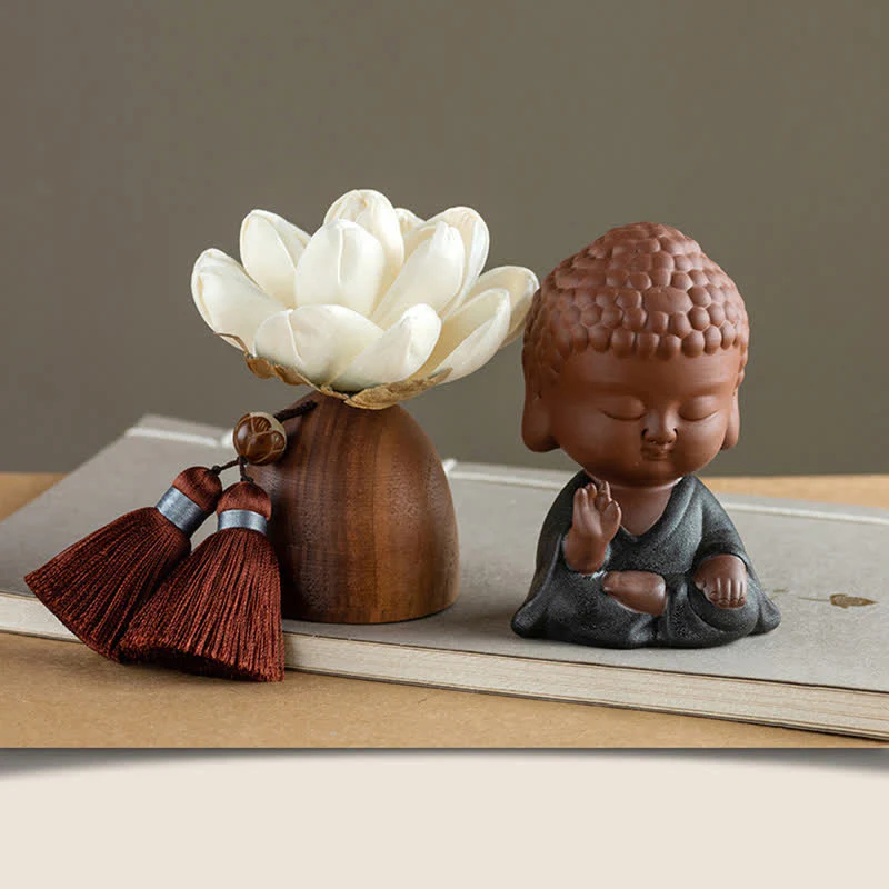 Decorazione di cura calma con fiore di Buddha in legno di pesca nera - Image 6