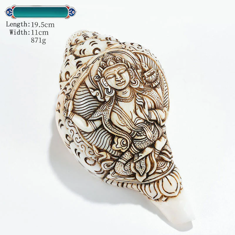 Decorazione di ricchezza di conchiglia di conchiglia di Avalokitesvara Buddha tibetano inciso a mano Shankha - Image 31