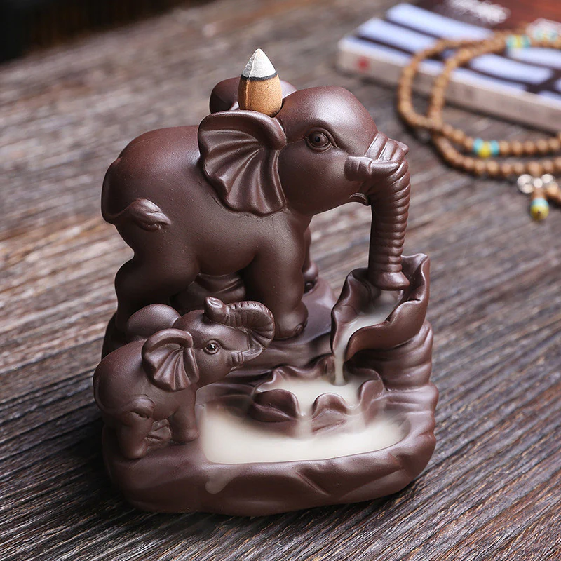 Decorazione per bruciatore di incenso con protezione per fontana di fumo a riflusso in argilla viola elefante tibetano - Image 2