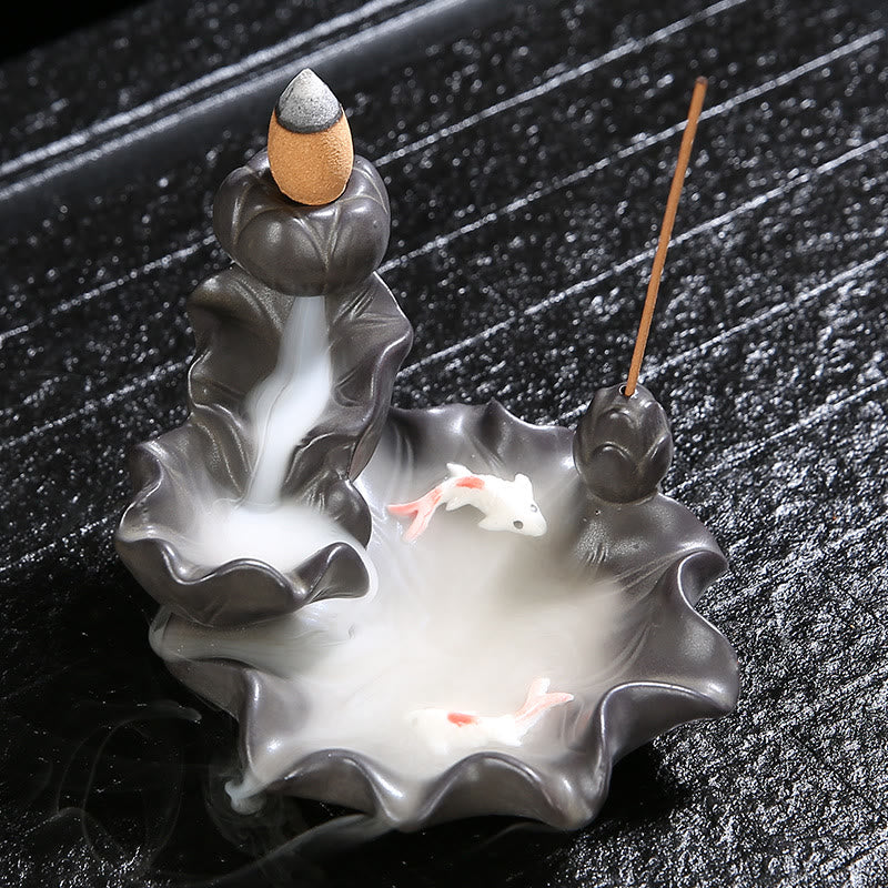 Decorazione per bruciatore di incenso portafortuna con pesce koi Buddha Stones - Image 2