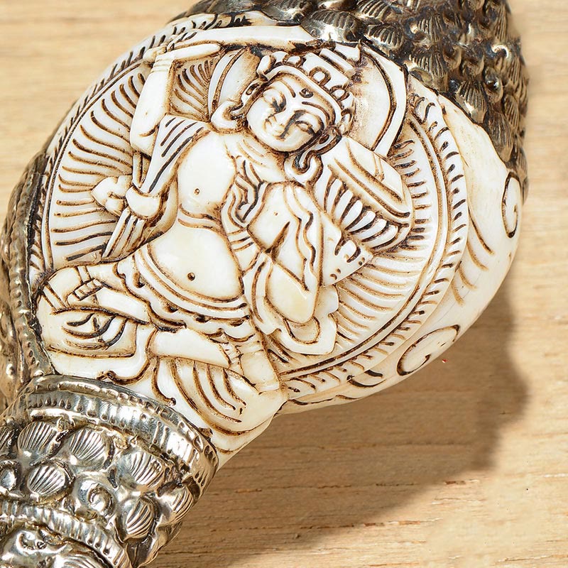 Decorazione positiva della ricchezza della conchiglia del Buddha Shankha incisa a mano tibetana - Image 5