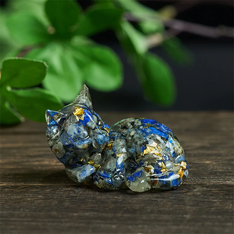 Decorazione positiva per piccoli gatti in resina epossidica con schegge di cristallo Buddha Stones