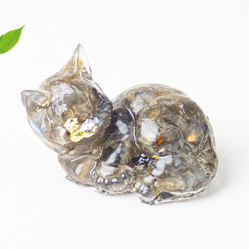 Decorazione positiva per piccoli gatti in resina epossidica con schegge di cristallo Buddha Stones - Image 24