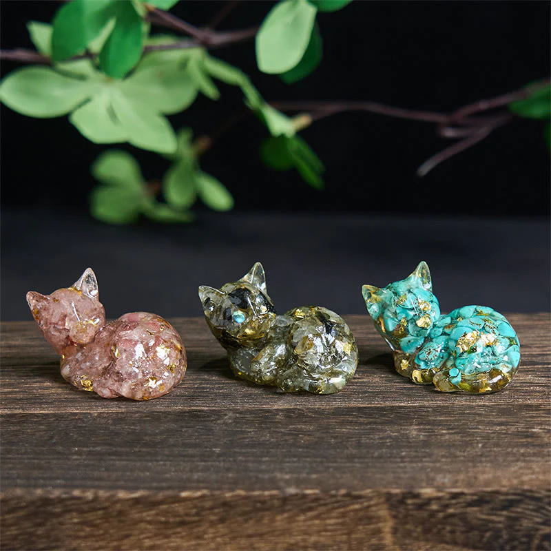 Decorazione positiva per piccoli gatti in resina epossidica con schegge di cristallo Buddha Stones - Image 33
