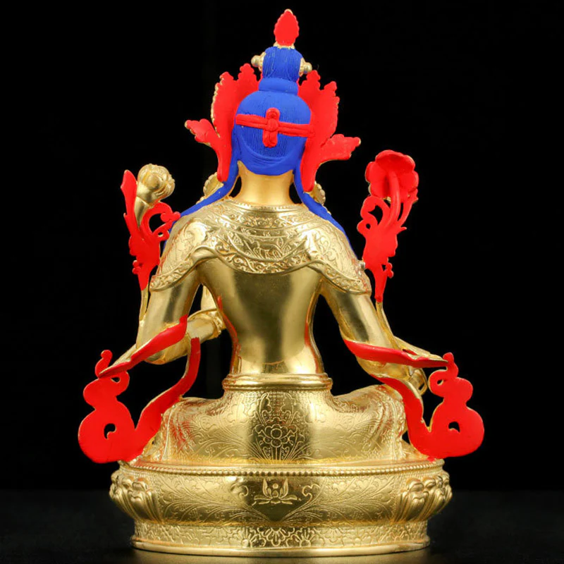 Decorazione statua in rame placcato oro Bodhisattva Tara verde protezione - Image 4