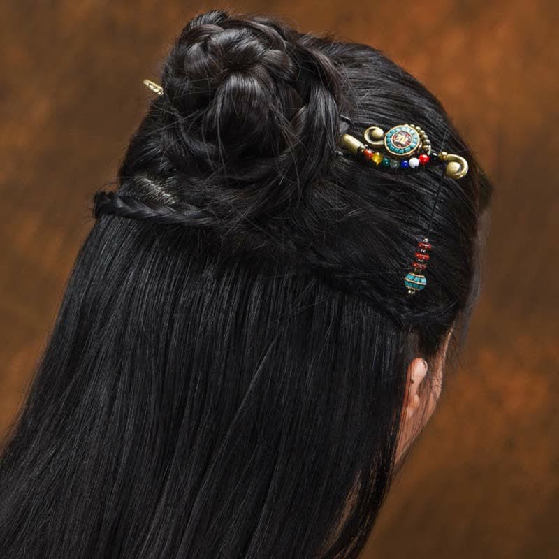Decorazioni per capelli con forcina di protezione in agata turchese tibetana - Image 5