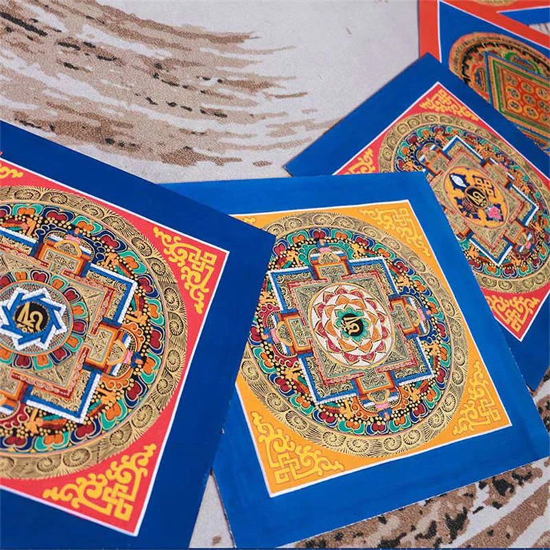 Dipinto Thangka tibetano fatto a mano, benedizione Thangka, scatola cieca, motivo a colori casuali