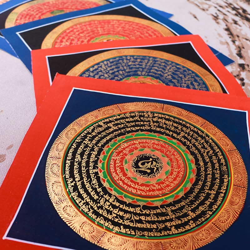 Dipinto Thangka tibetano fatto a mano, benedizione Thangka, scatola cieca, motivo a colori casuali - Image 3