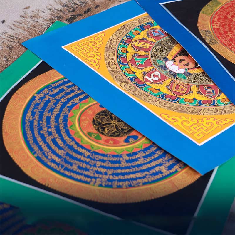 Dipinto Thangka tibetano fatto a mano, benedizione Thangka, scatola cieca, motivo a colori casuali - Image 4