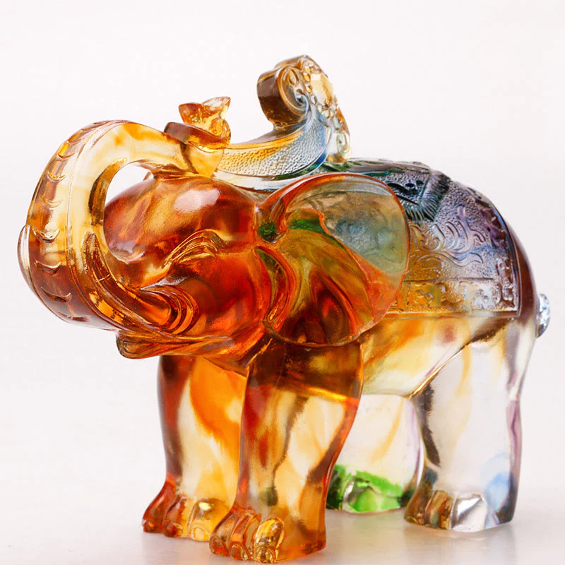 Buddha Stones fatte a mano in cristallo Liuli, pezzo d'arte raffigurante un elefante, saggezza e ricchezza, decorazione per la casa - Image 11