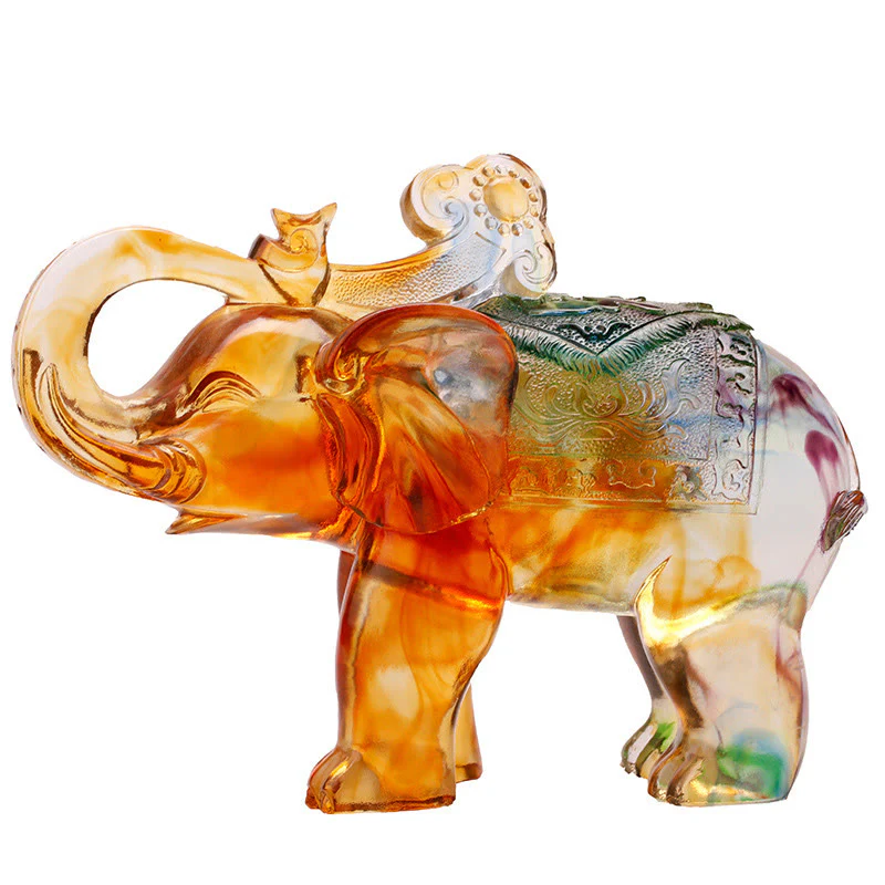 Buddha Stones fatte a mano in cristallo Liuli, pezzo d'arte raffigurante un elefante, saggezza e ricchezza, decorazione per la casa - Image 12