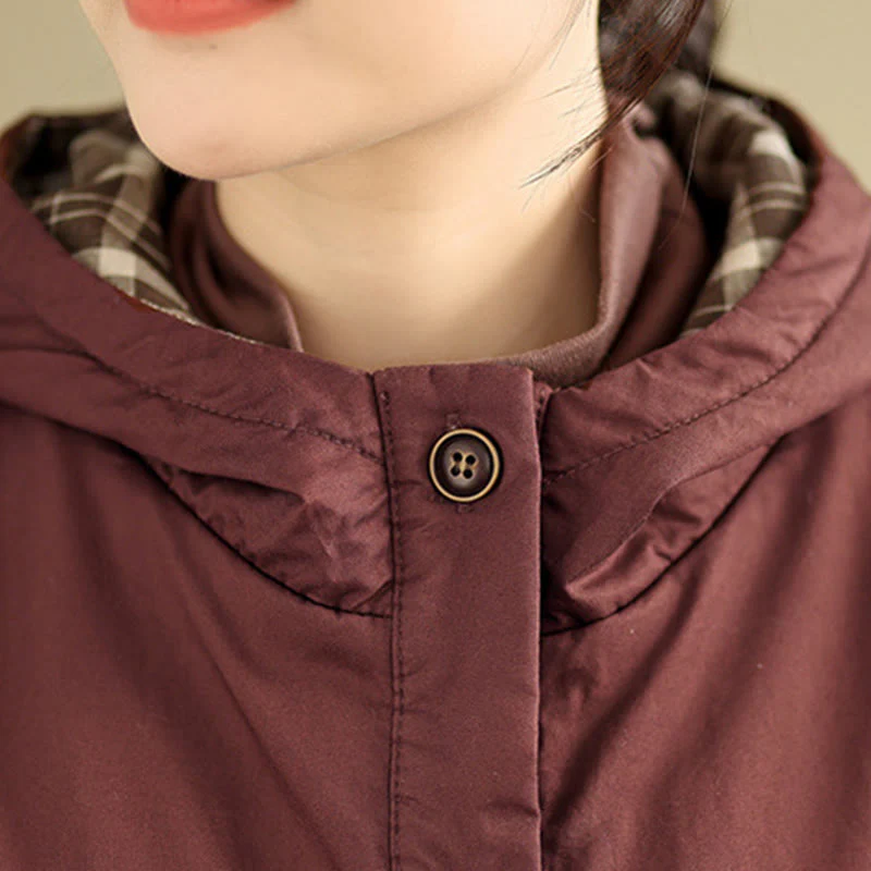 Felpa con cappuccio a quadri con motivo Buddha Stones, da donna, a maniche lunghe, in cotone spesso, con tasche - Image 10