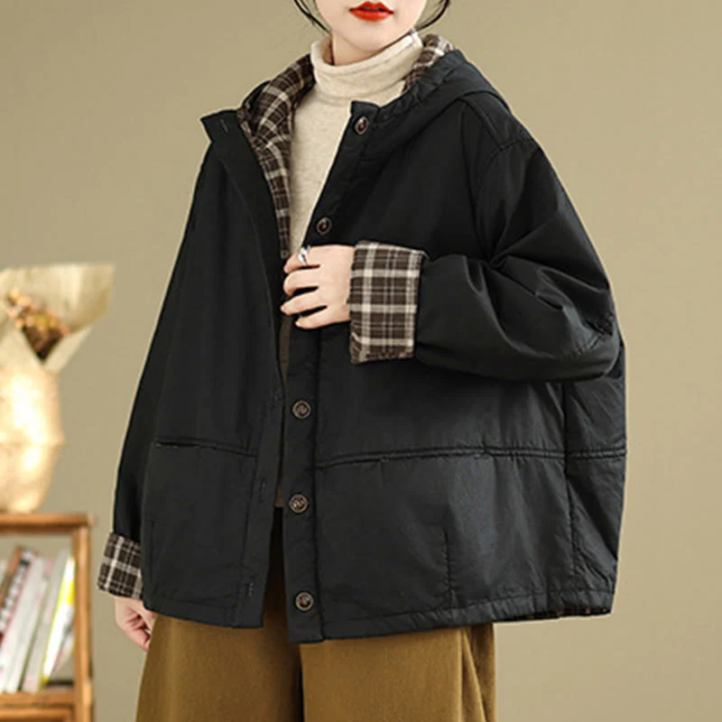 Felpa con cappuccio a quadri con motivo Buddha Stones, da donna, a maniche lunghe, in cotone spesso, con tasche - Image 15