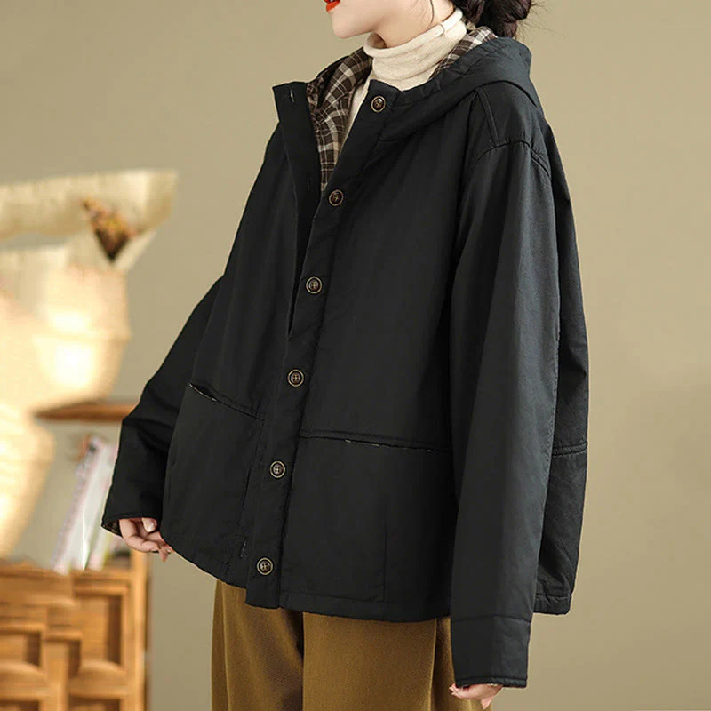 Felpa con cappuccio a quadri con motivo Buddha Stones, da donna, a maniche lunghe, in cotone spesso, con tasche - Image 16