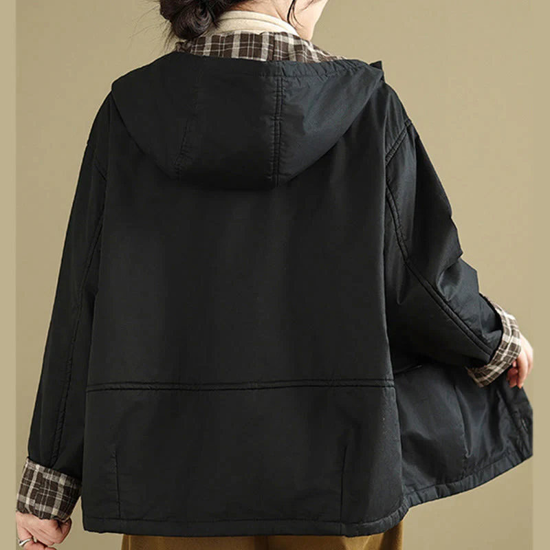 Felpa con cappuccio a quadri con motivo Buddha Stones, da donna, a maniche lunghe, in cotone spesso, con tasche - Image 19
