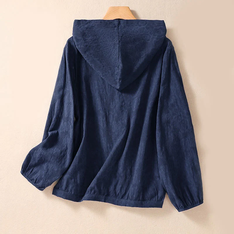 Felpa con cappuccio da donna a maniche lunghe in cotone con bottoni in jacquard autunnale Buddha Stones - Image 2