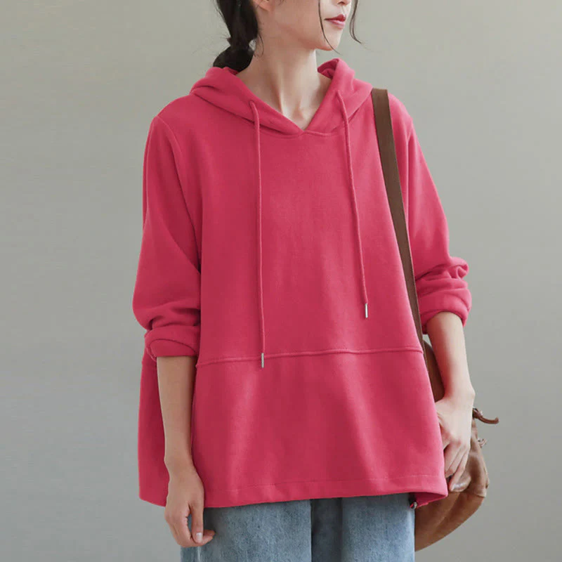 Felpa con cappuccio da donna a maniche lunghe in cotone con bottoni laterali e tinta unita Buddha Stones Fall - Image 15