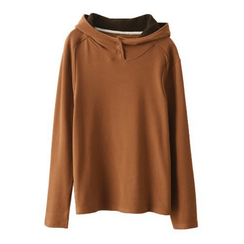 Felpa con cappuccio da donna a maniche lunghe in cotone spesso tinta unita invernale Buddha Stones con cappuccio - Image 3