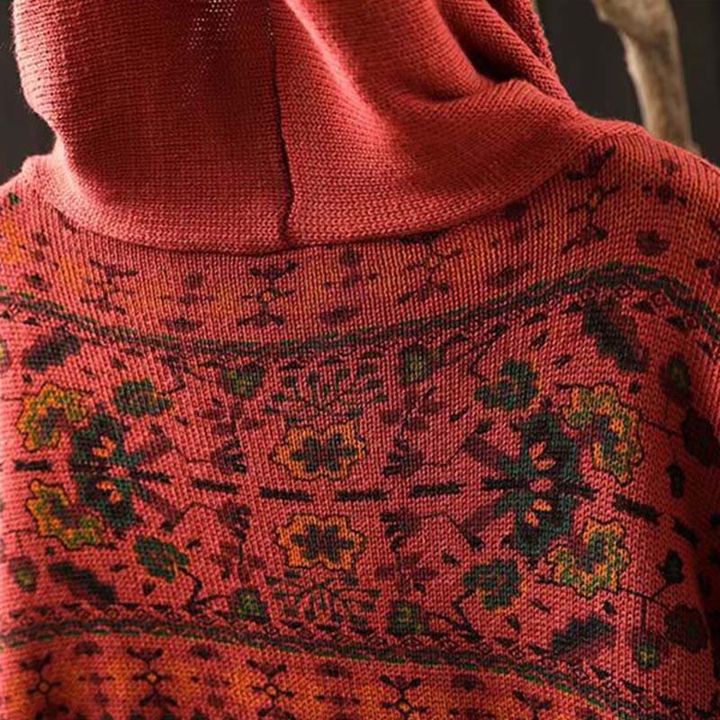 Felpa con cappuccio da donna in cotone a maniche lunghe con motivo a fiori geometrici a righe Buddha Stones - Image 7