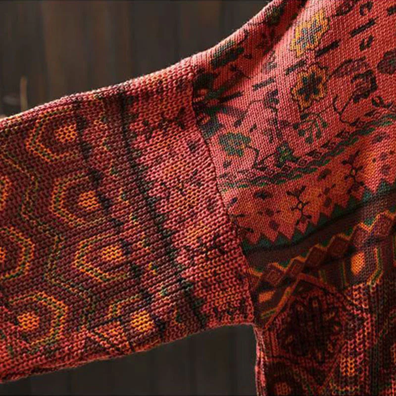 Felpa con cappuccio da donna in cotone a maniche lunghe con motivo a fiori geometrici a righe Buddha Stones - Image 9