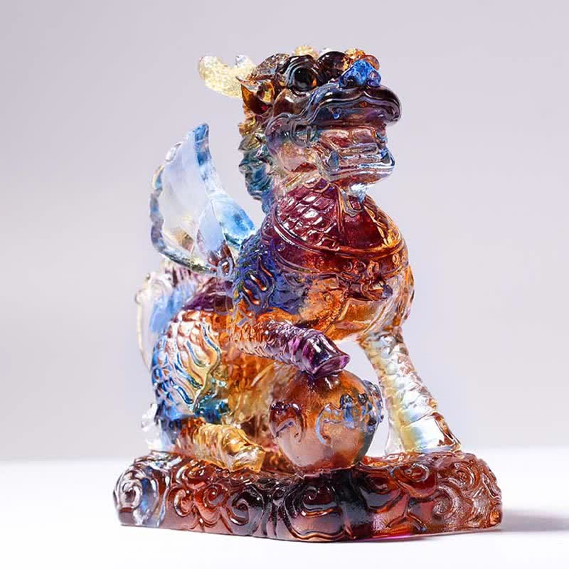 Feng Shui Kirin Fatto a mano Liuli Cristallo Arte Pezzo Fortuna Casa Ufficio Decorazione - Image 4