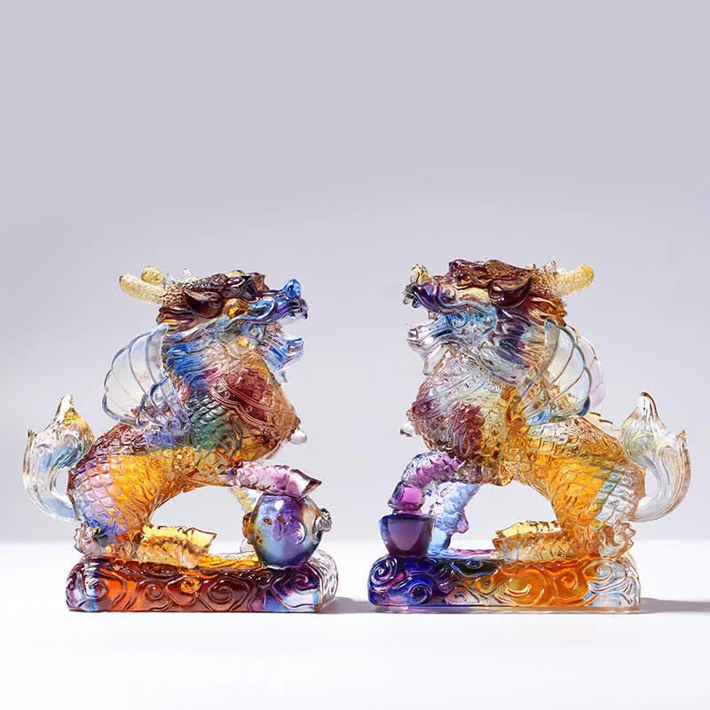 Feng Shui Kirin Fatto a mano Liuli Cristallo Arte Pezzo Fortuna Casa Ufficio Decorazione - Image 7