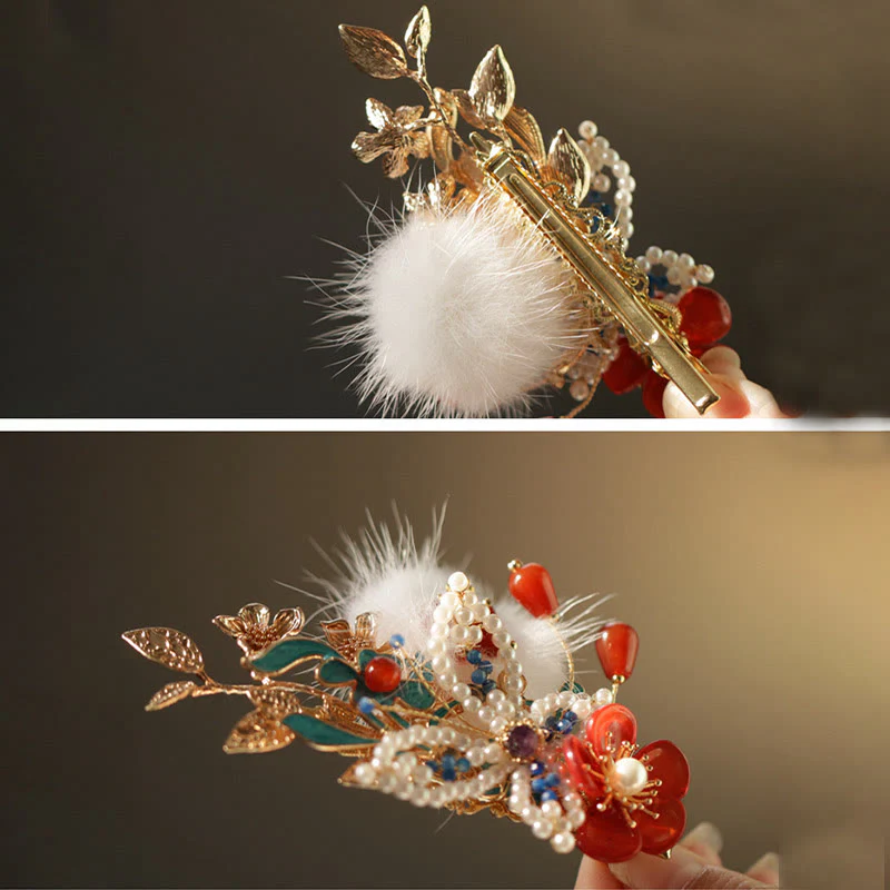 Fermaglio per capelli con perle a forma Buddha Stones farfalla, fiore rosso, stile cinese classico - Image 12
