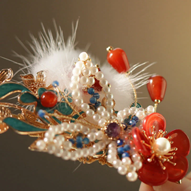 Fermaglio per capelli con perle a forma Buddha Stones farfalla, fiore rosso, stile cinese classico - Image 7