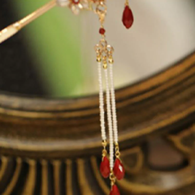 Fermaglio per capelli con perle a forma di Buddha Stones , stile cinese classico, con fiori e coroncina - Image 10